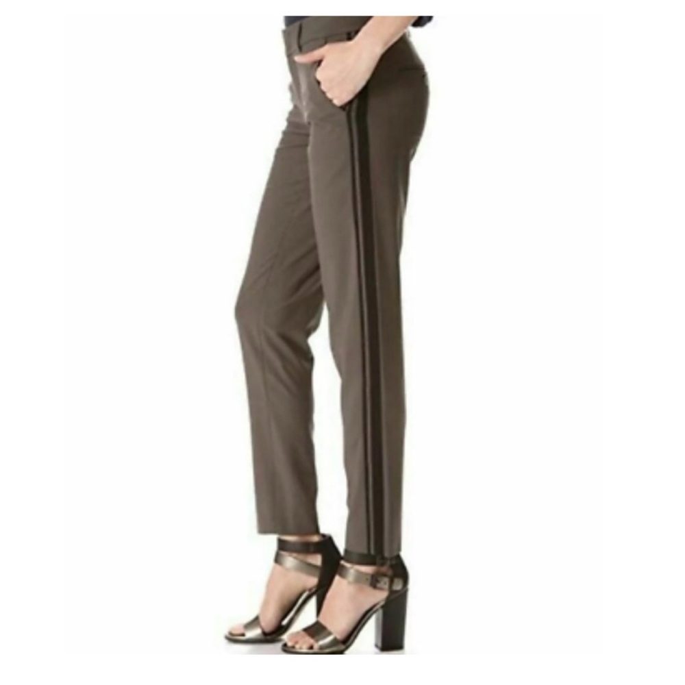2 PIECE Vince Navy Wool Blend Grey Side Stripe Tuxedo Trouser Grey Silk Blouse